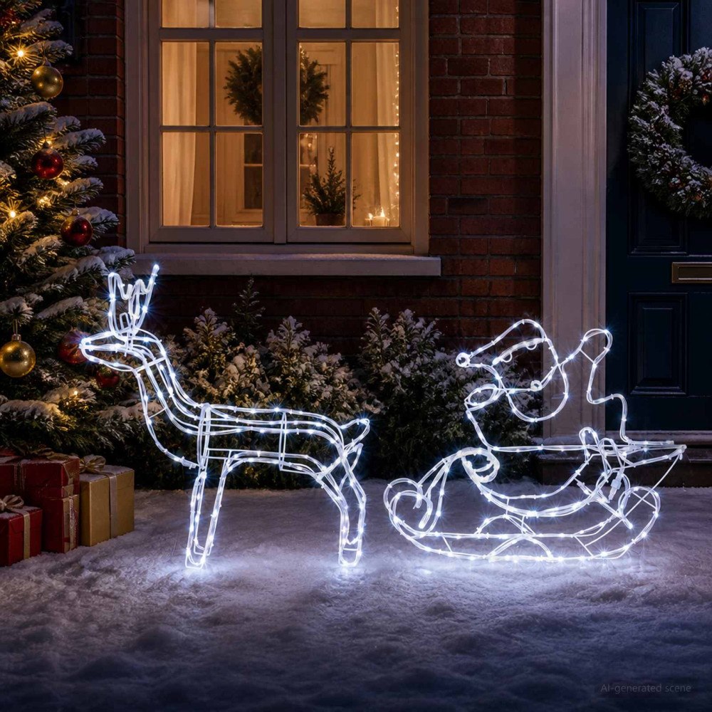 vidaXL Juldekoration ren och släde LOVIISA 320 LED-lampor Kallvit
