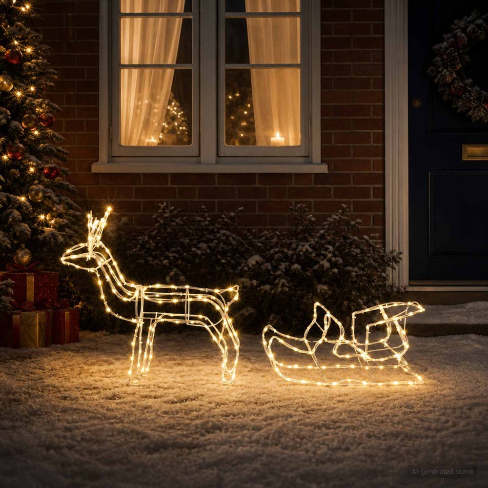 vidaXL Ren och släde juldekoration LOVIISA 240 LED-lampor Varmvit