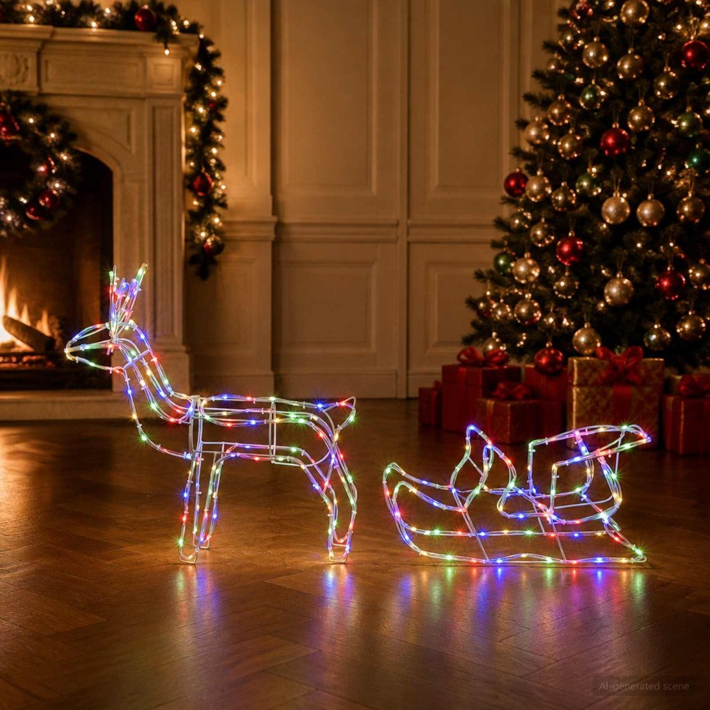 vidaXL Ren och släde juldekoration LOVIISA 240 LED-lampor Mångfärgad