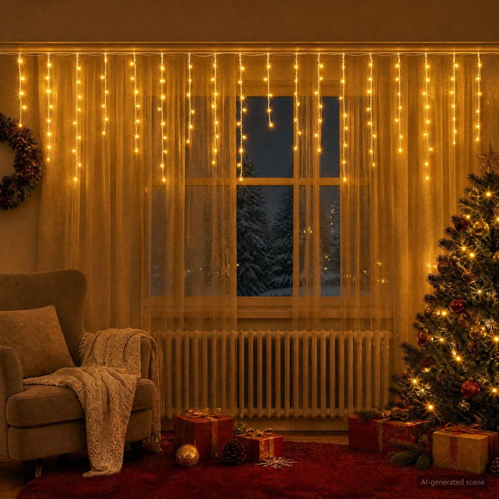 vidaXL Ljusgardin 210 LED-lampor Varmvit 500 x 72 cm