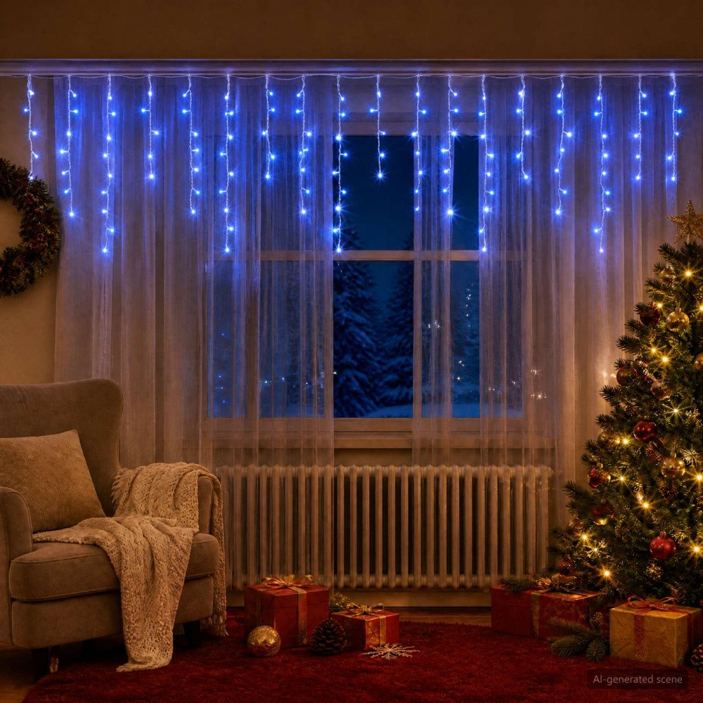 vidaXL Ljusgardin 210 LED-lampor Blå 500 x 72 cm