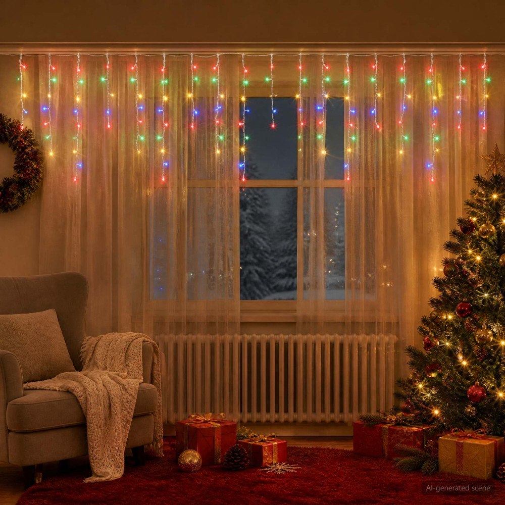 vidaXL Ljusgardin 210 LED-lampor Mångfärgad 500 x 72 cm