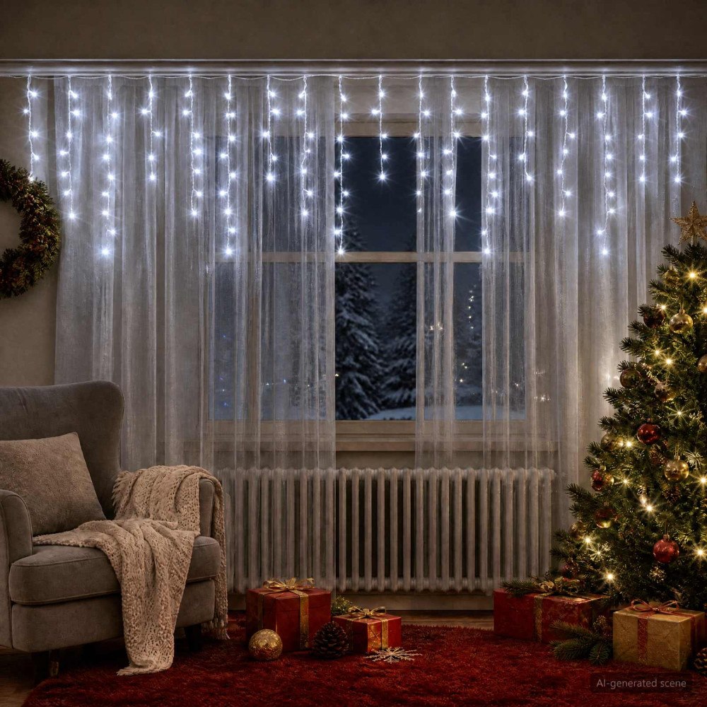 vidaXL Ljusgardin 798 LED-lampor Kallvit 2000 x 72 cm