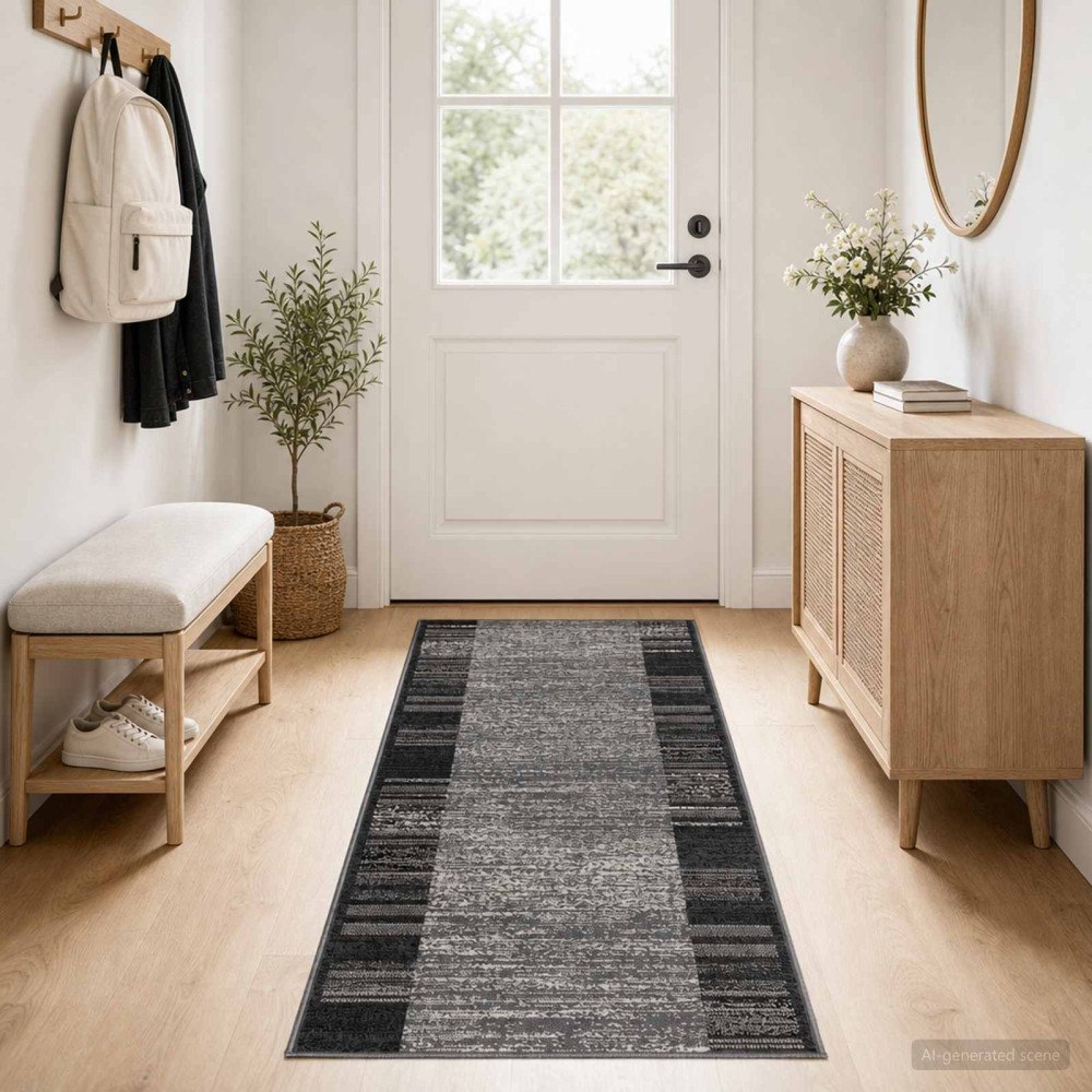 vidaXL Runner-matta FLORNES Vävd Grå Randigt 67 x 250 cm PP 7 mm