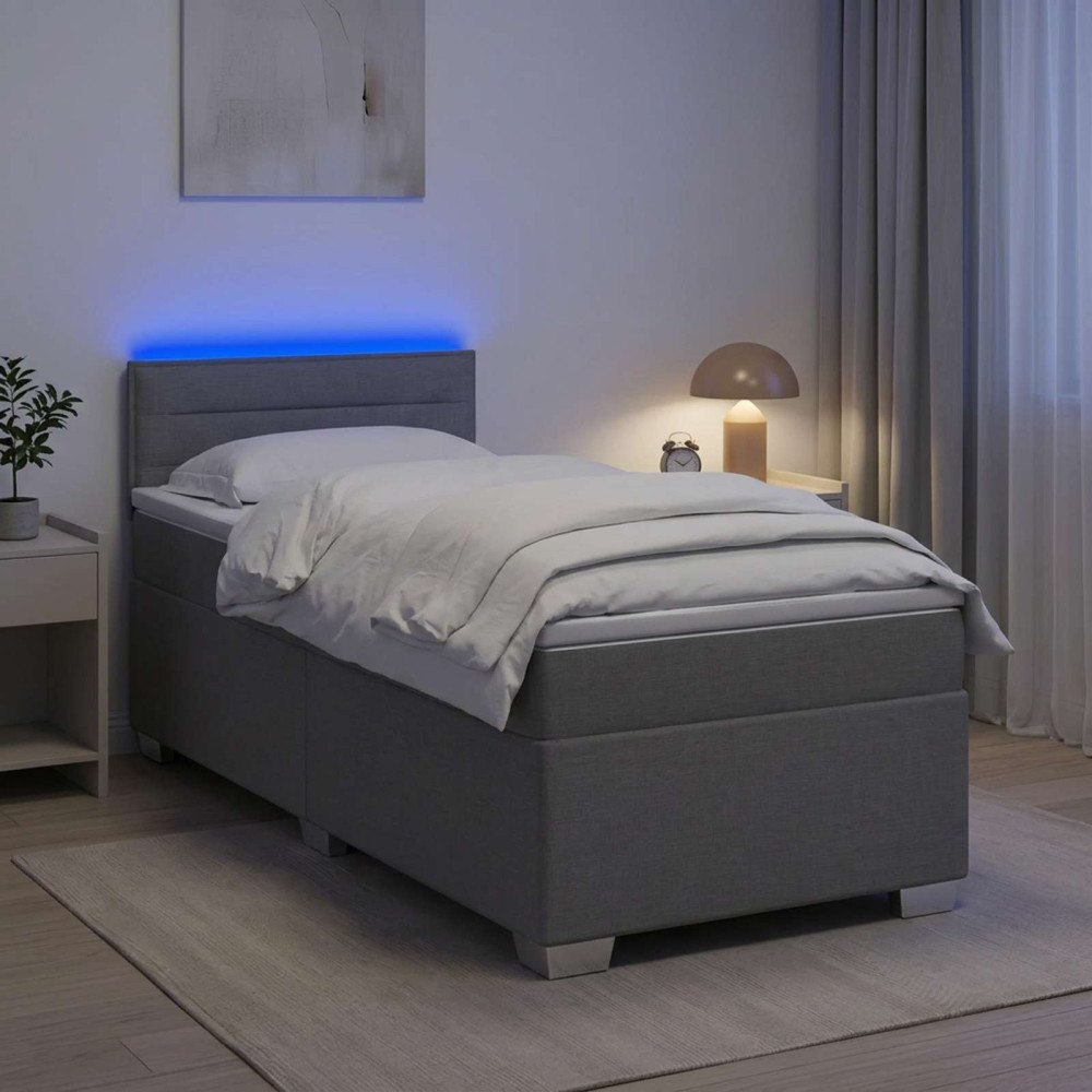 vidaXL Boxspring säng med madrass och LED Ljusgrå 100 x 200 cm Tyg