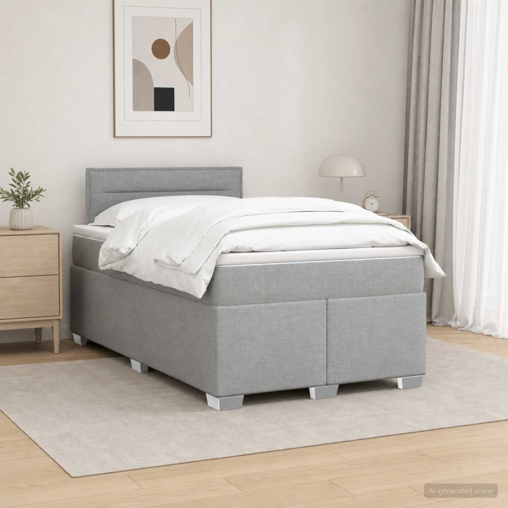 vidaXL Boxspring säng med madrass och LED Ljusgrå 120 x 190 cm Tyg
