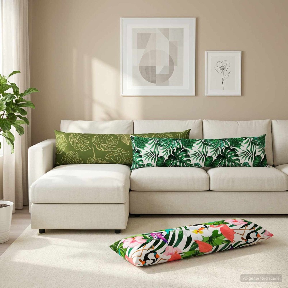 vidaXL Kudde med kudde HEERLEN Bladmönster 40 x 145 cm Polyester