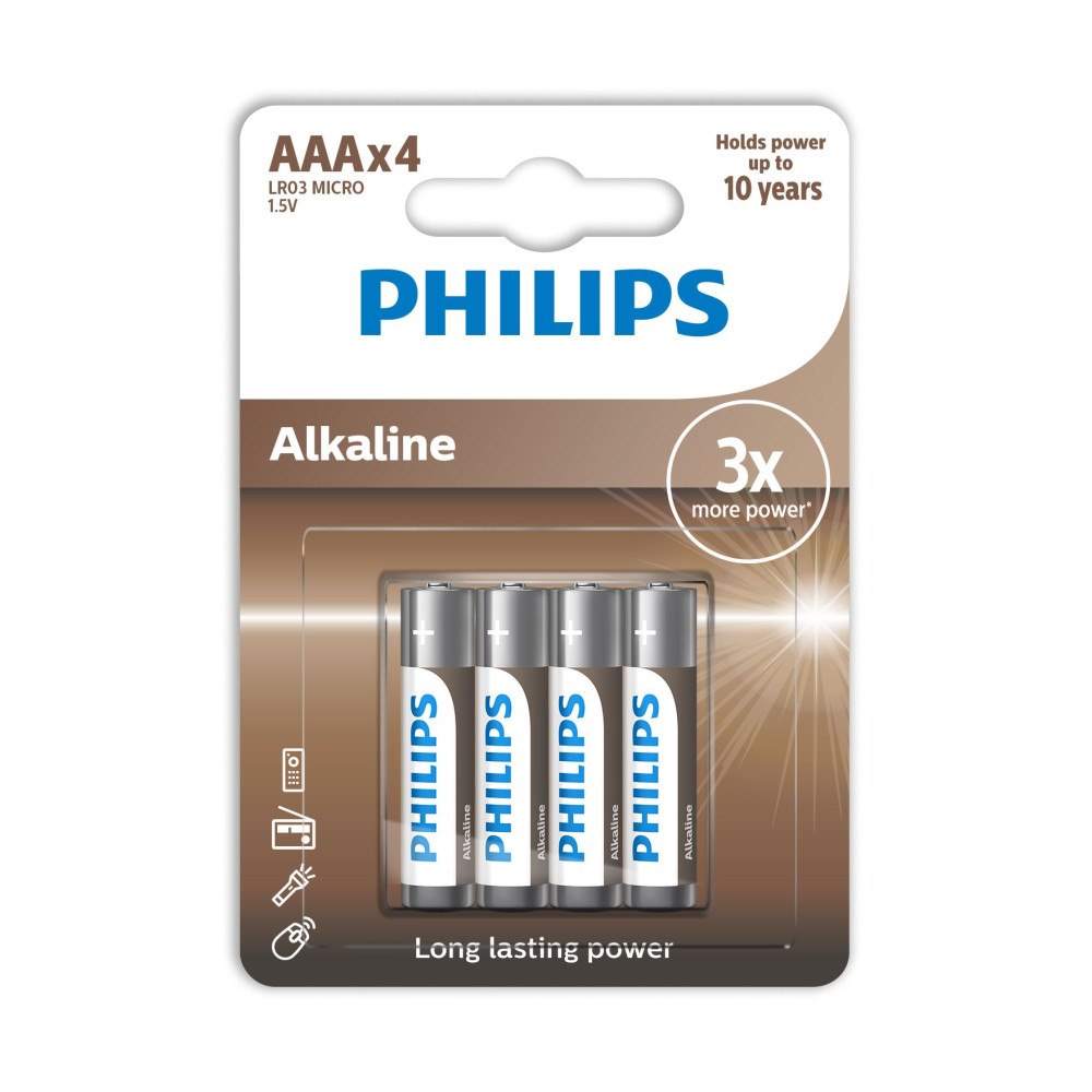 Philips Philips LR03A4B/10, Engångsbatteri, AAA, alkaliskt, 1,5 V, 4...
