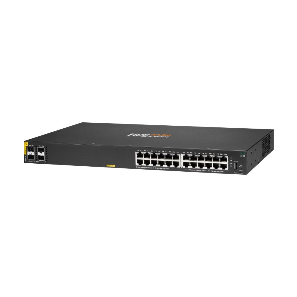 HP HPE Aruba Networking CX 6000 24p 10M/100M/1G Class4 PoE 4p SFP 1G 370W Switch - switch - 24 portar - Administrerad - rac...