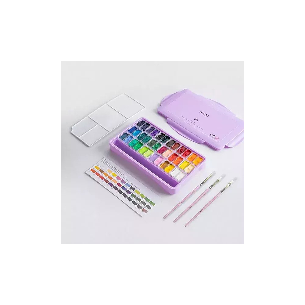 HIMI HIMI Twin Cup gouachefärg – 36 färger och 3 penslar, lila / HIMI Twin Cup Gouache Set 36+3 Brushes Purple
