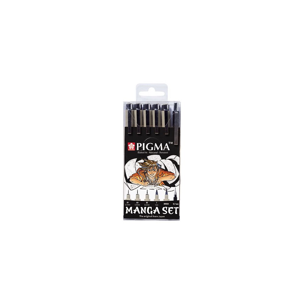 Sakura Sakura Pigma Micron Manga – svarta fineliners, 6-pack / Manga Tool Set Pigma 6-pieces