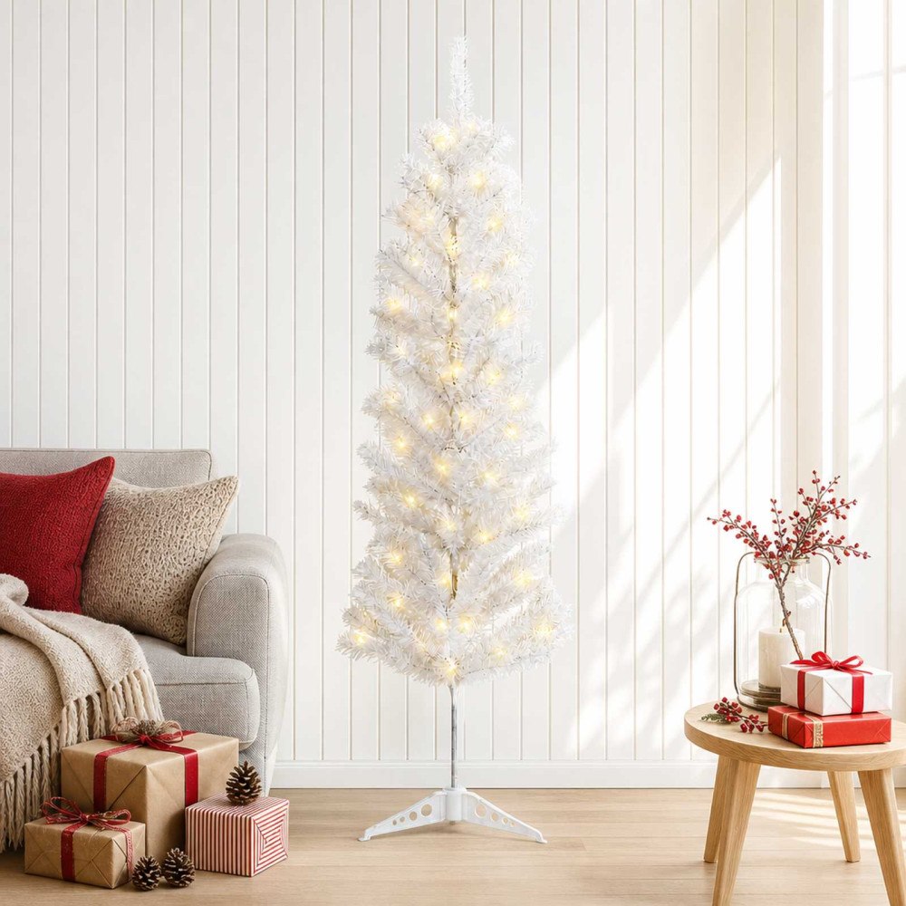 vidaXL Konstgjort smalt julträd 120 cm 150 LED-lampor Varmvit