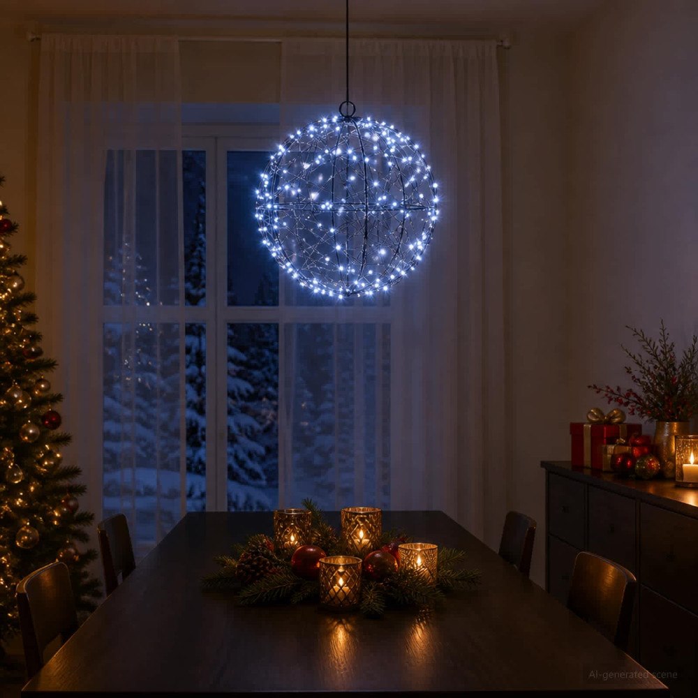 vidaXL Julfinialslampa 200 LED-lampor Kallvit Diameter 20 x 22 cm