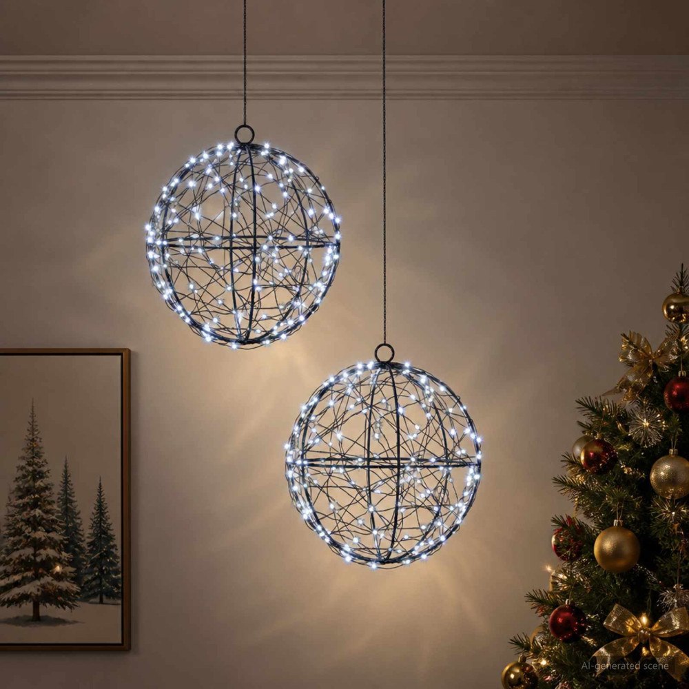 vidaXL Julfinialslampa 2 st 400 LED-lampor Kallvit Diameter 20 x 22 cm