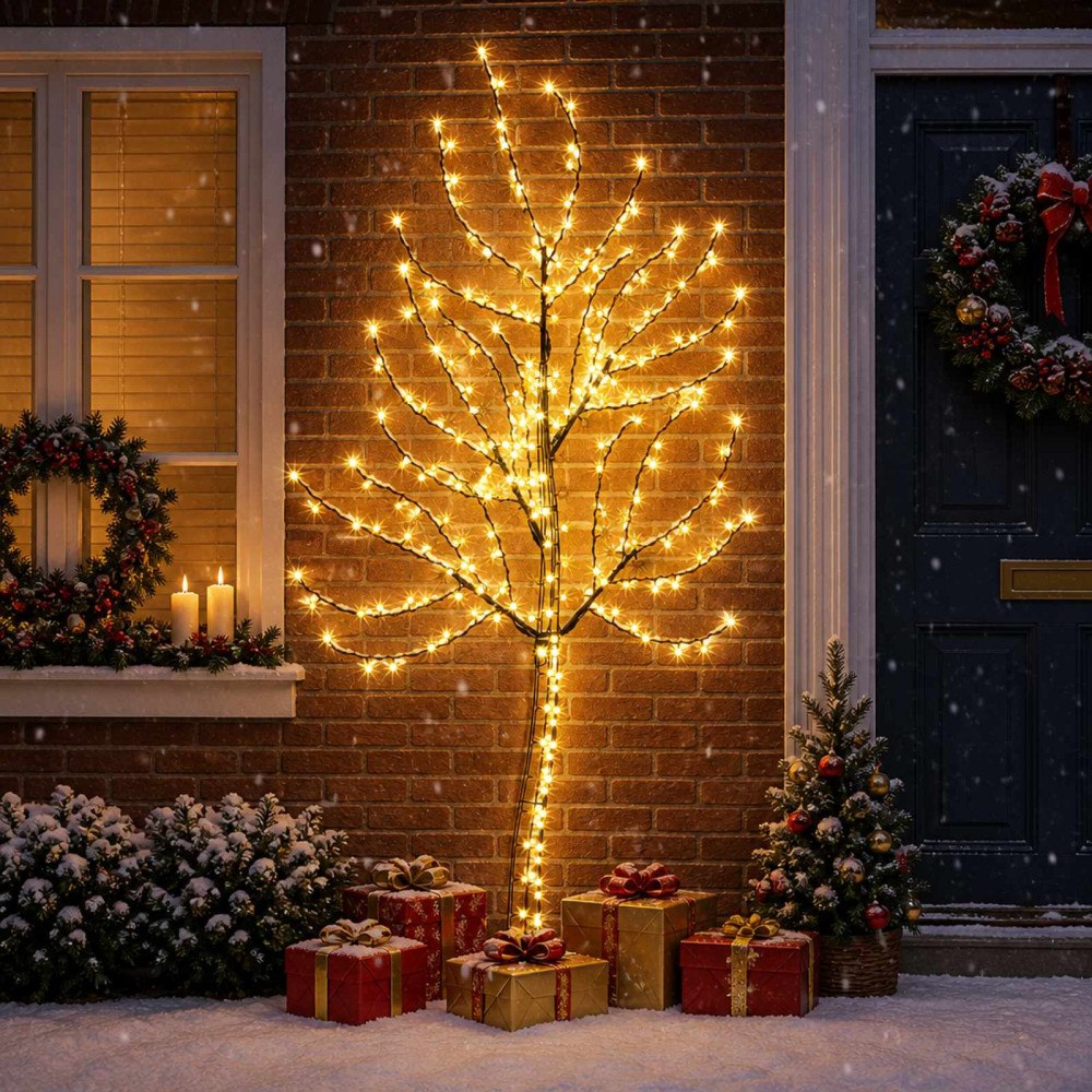 vidaXL LED-julgran för vägg 180 cm 200 LED-lampor Varmvit Stål Svart