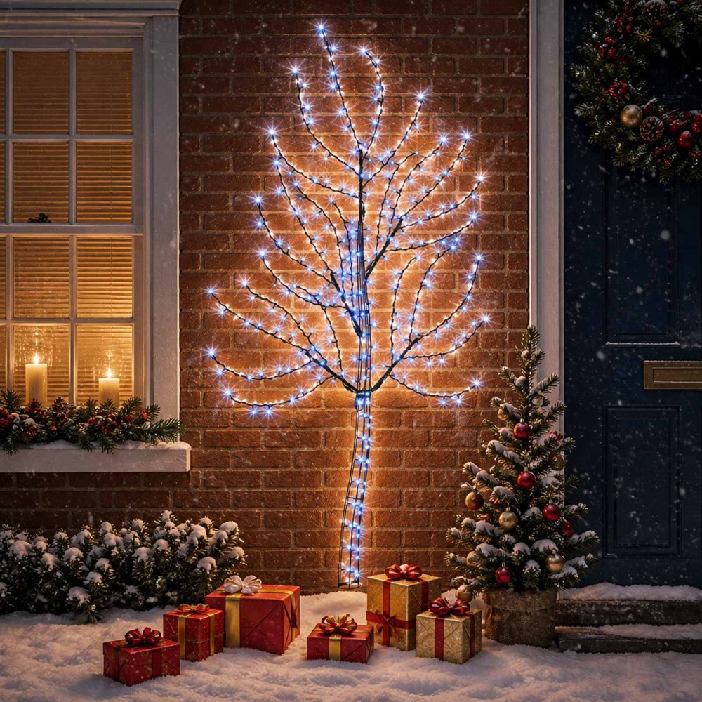 vidaXL LED-julgran för vägg 180 cm 200 LED-lampor Blå Stål Svart