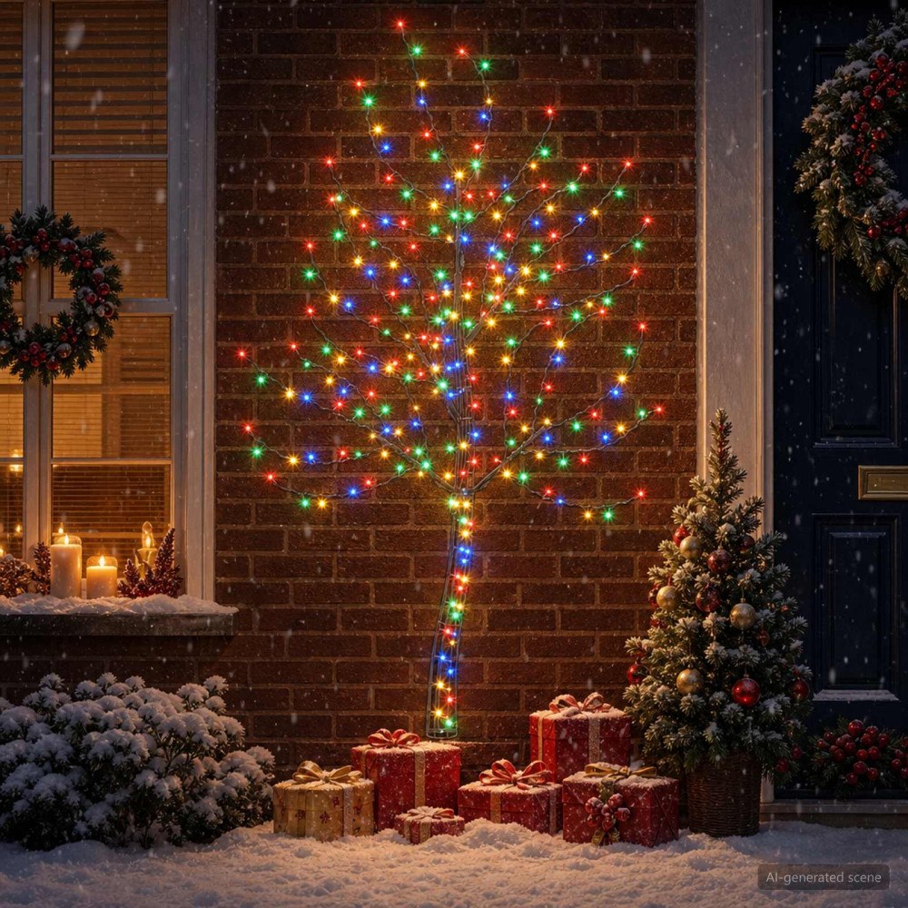 vidaXL LED-julgran för vägg 180 cm 200 LED-lampor Mångfärgad Stål