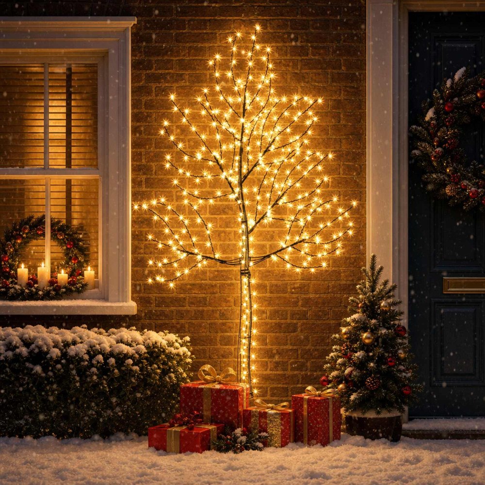 vidaXL LED-julgran för vägg 210 cm 312 LED-lampor Varmvit Stål Svart