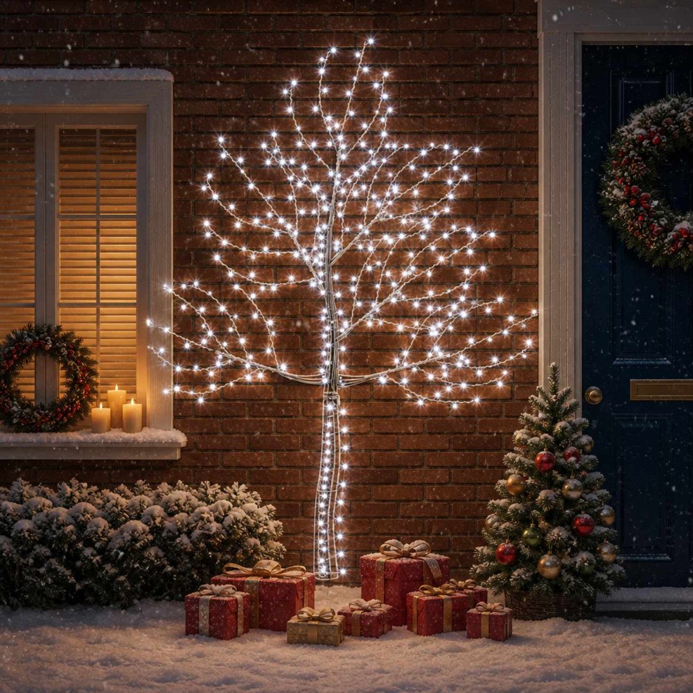 vidaXL LED-julgran för vägg 210 cm 312 LED-lampor Kallvit Stål Svart