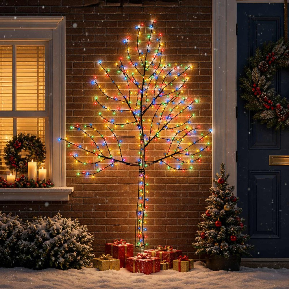vidaXL LED-julgran för vägg 210 cm 312 LED-lampor Mångfärgad Stål