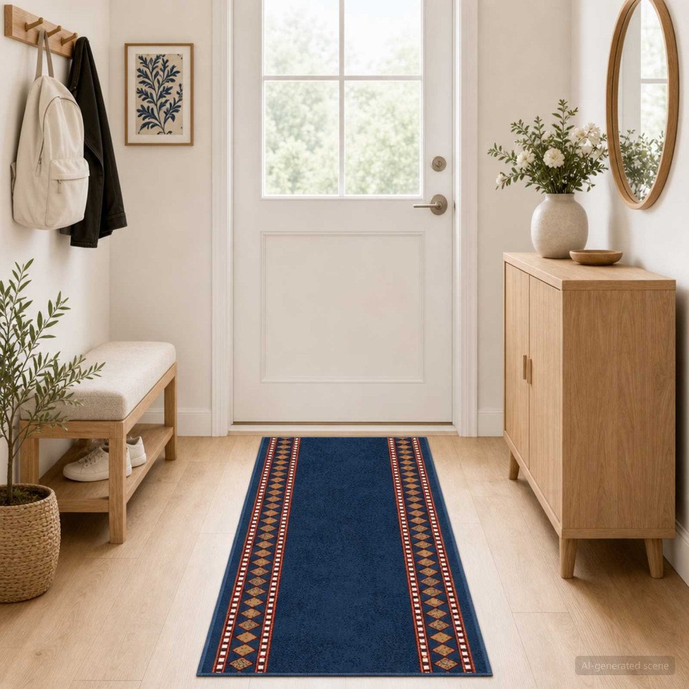 vidaXL Runner-matta FLORNES Vävd Blå Diamanter 67 x 450 cm PP 7 mm