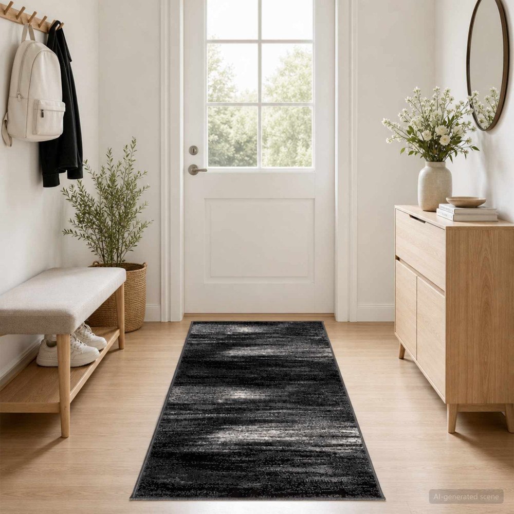 vidaXL Runner-matta FLORNES Vävd Svart Penseldrag 67 x 450 cm PP 7 mm