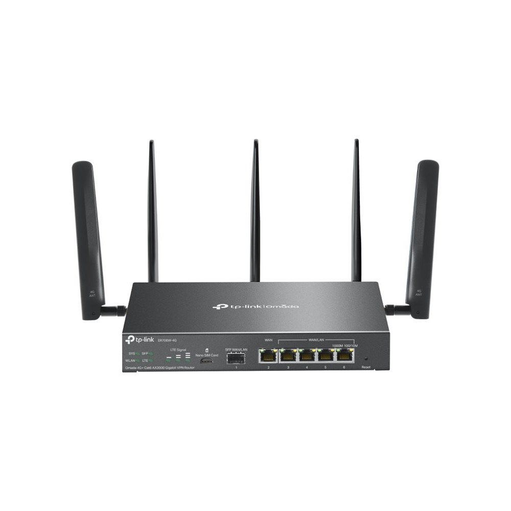 TP-LINK TP-Link Omada ER706W-4G V1 - trådlös router - WWAN - Wi-Fi 6 - 4G - skrivbordsmodell, väggmonterbar