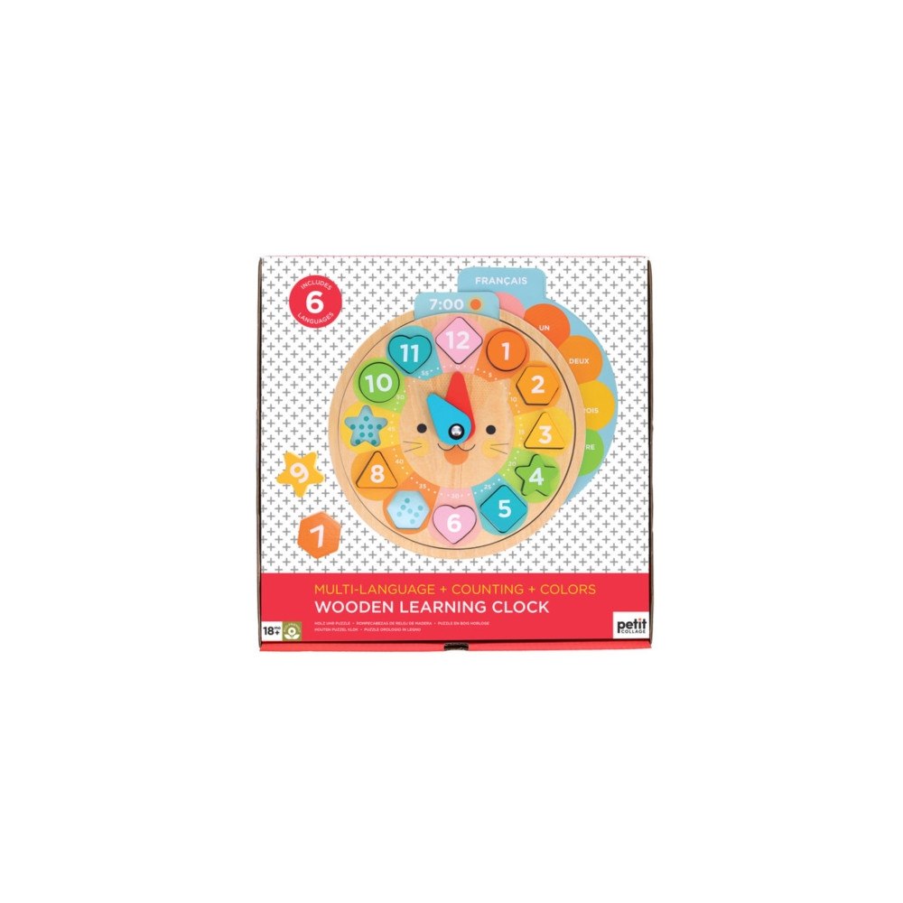Petit Collage Multi-Language + Counting + Colors Wooden Learning Clock