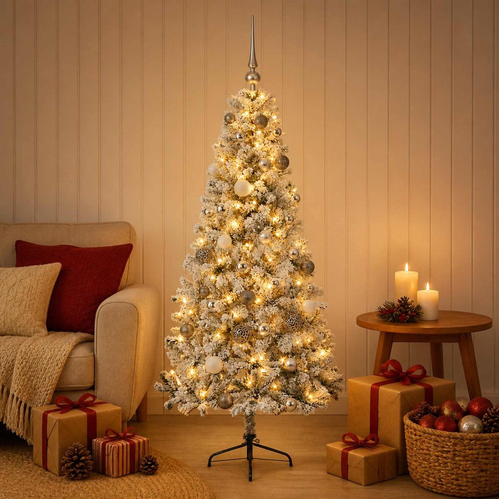 vidaXL Konstgjord julgran med julkulor 120 cm 150 LED-lampor Varmvit