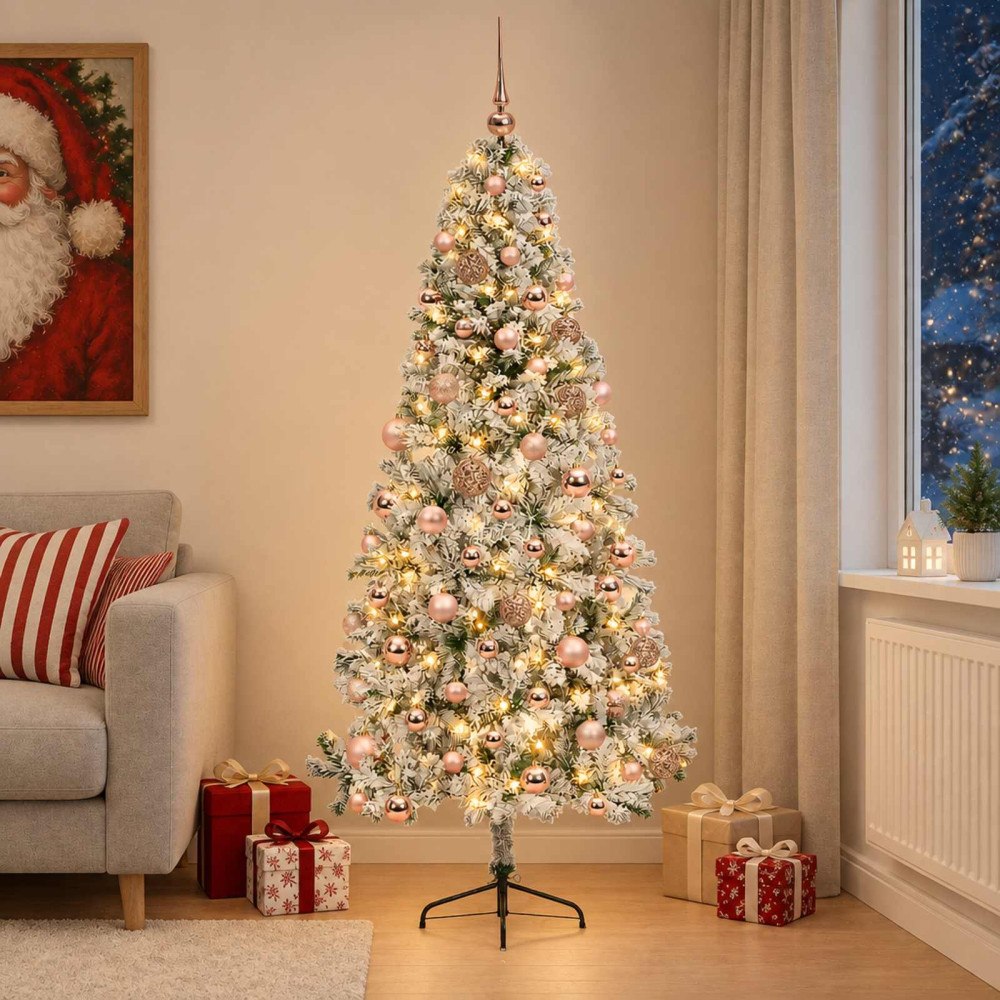 vidaXL Konstgjord julgran med julkulor 180 cm 300 LED-lampor Varmvit