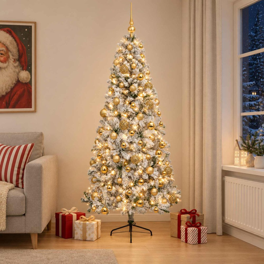 vidaXL Konstgjord julgran med julkulor 210 cm 300 LED-lampor Varmvit