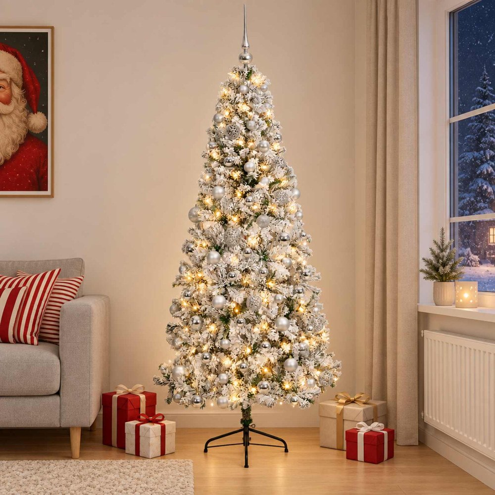 vidaXL Konstgjord julgran med julkulor 240 cm 300 LED-lampor Varmvit