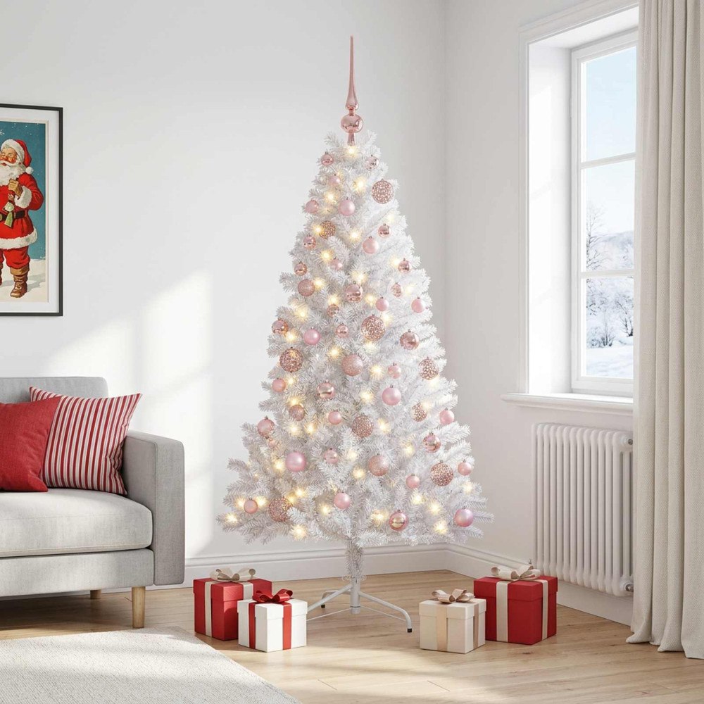 vidaXL Konstgjord julgran med julkulor 210 cm 300 LED-lampor Varmvit