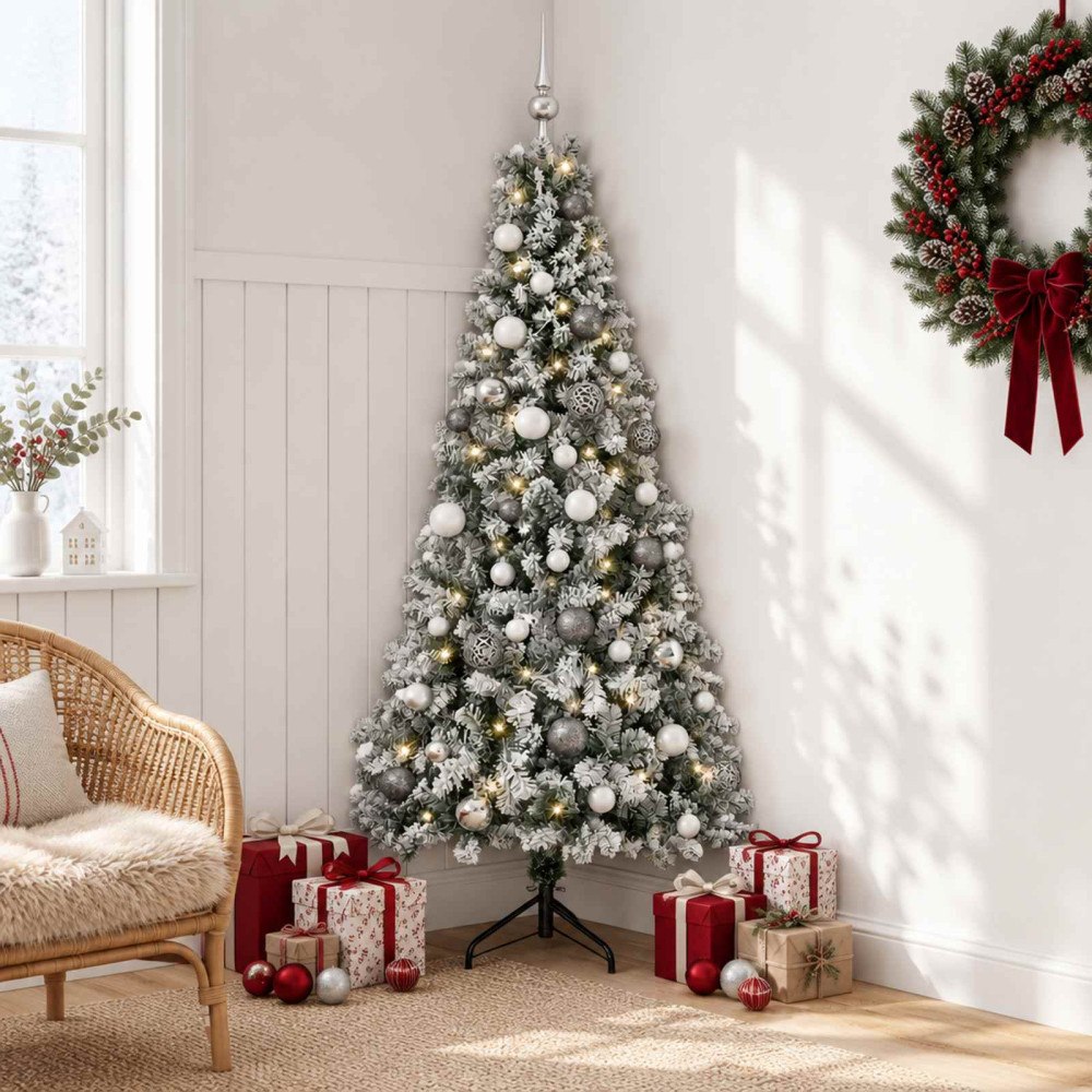 vidaXL Konstgjord julgran med julkulor 120 cm 150 LED-lampor Varmvit
