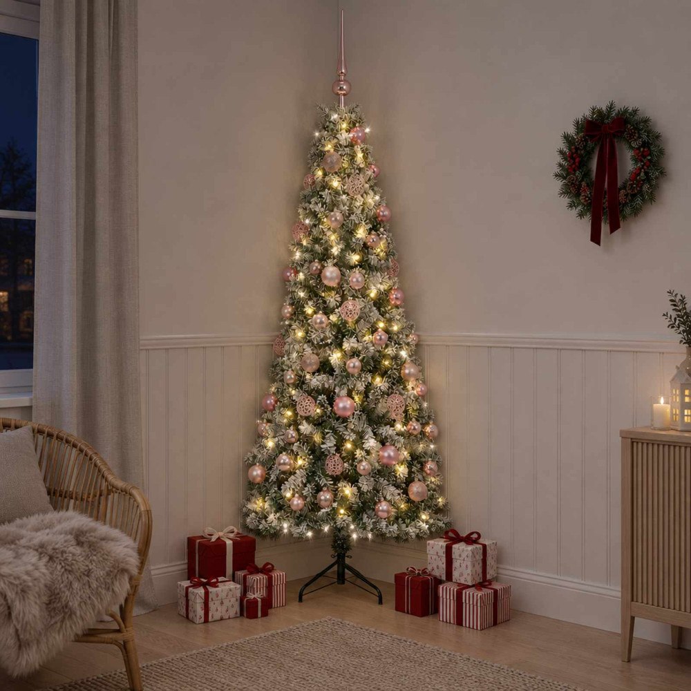 vidaXL Konstgjord julgran med julkulor 210 cm 300 LED-lampor Varmvit