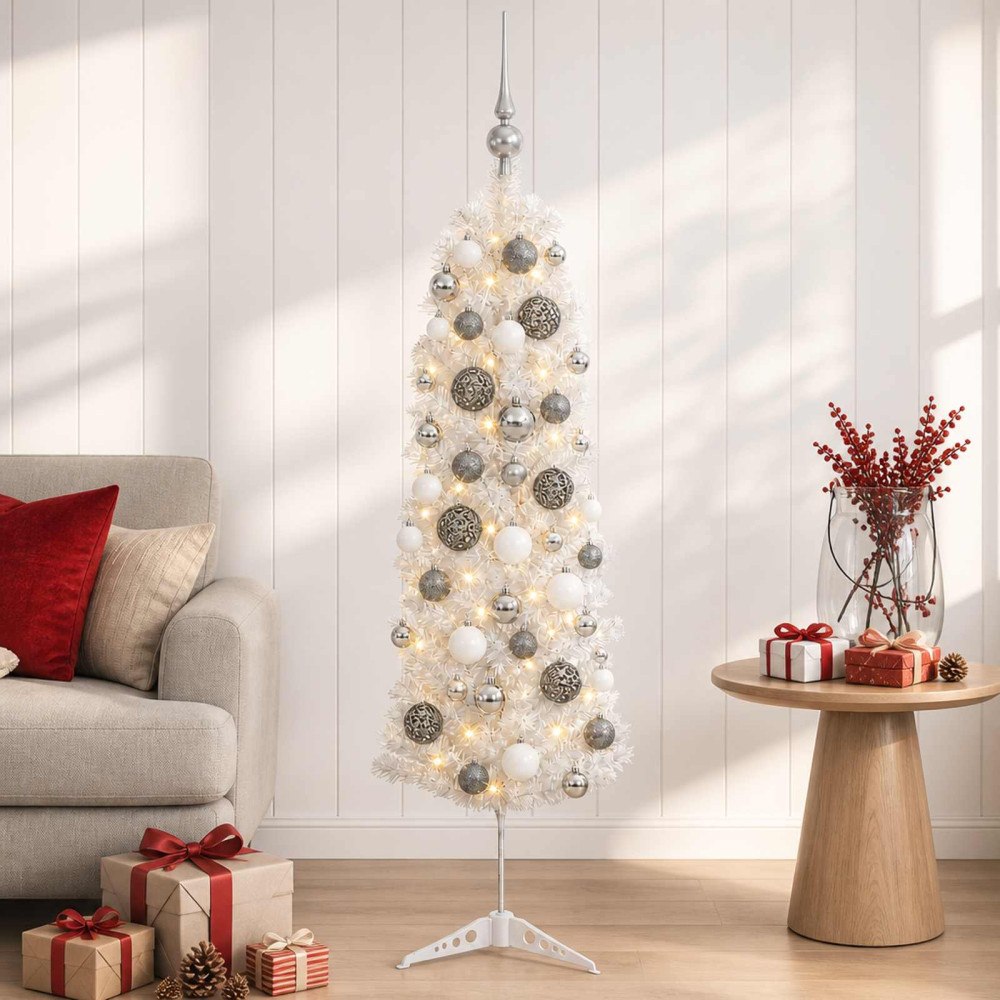 vidaXL Smal konstgjord julgran med julkulor 120 cm 150 LED-lampor