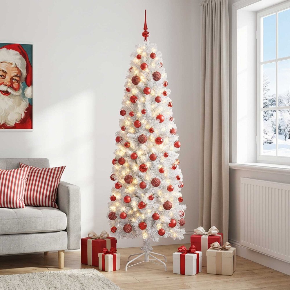 vidaXL Smal konstgjord julgran med julkulor 180 cm 300 LED-lampor