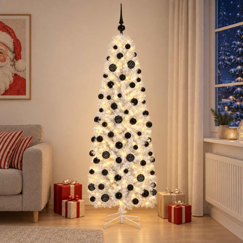 vidaXL Smal konstgjord julgran med julkulor 180 cm 300 LED-lampor