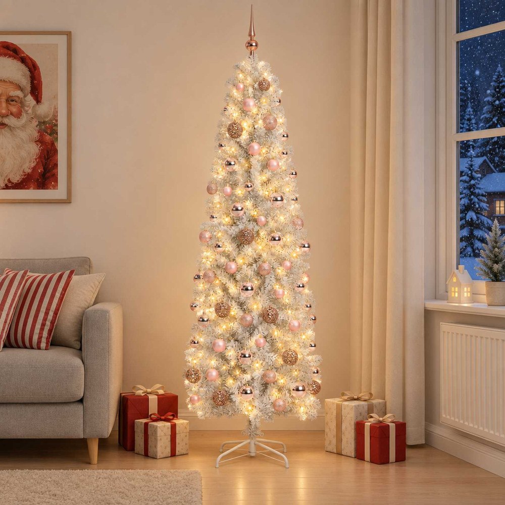 vidaXL Smal konstgjord julgran med julkulor 210 cm 300 LED-lampor