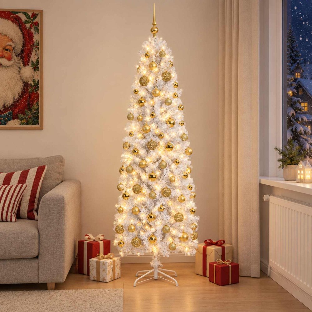 vidaXL Smal konstgjord julgran med julkulor 240 cm 300 LED-lampor