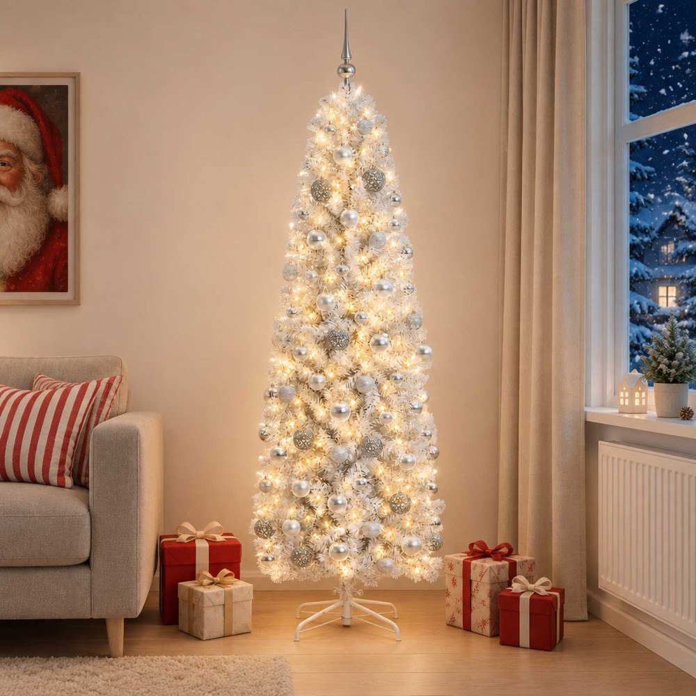 vidaXL Smal konstgjord julgran med julkulor 180 cm 300 LED-lampor