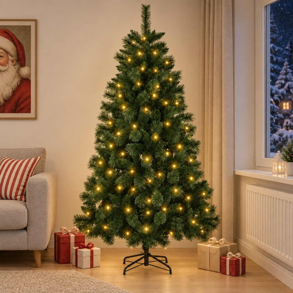 vidaXL Konstgjord julgran 150 cm 150 LED-lampor Varmvit PVC och metall