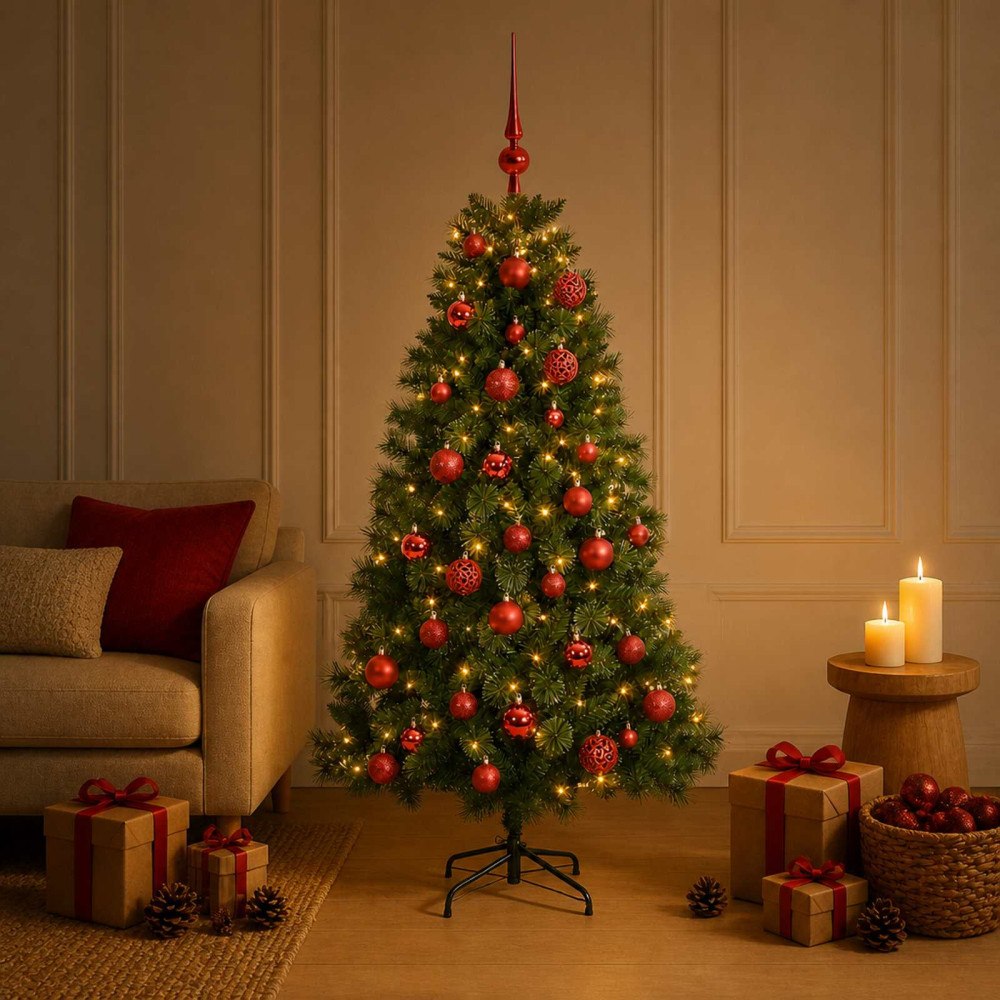 vidaXL Konstgjord julgran med julgranskula 120 cm 150 LED-lampor