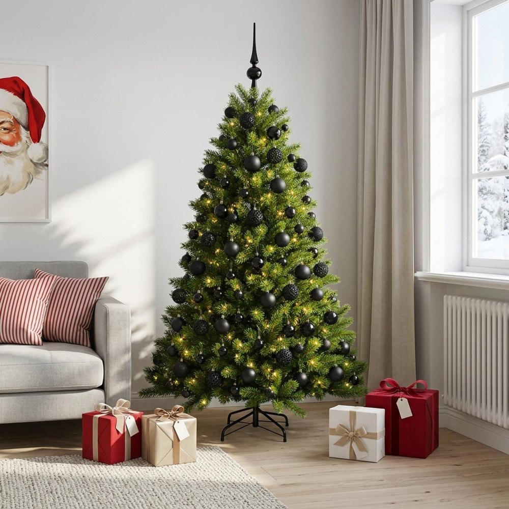 vidaXL Konstgjord julgran med kulor 180 cm 300 LED-lampor Varmvit