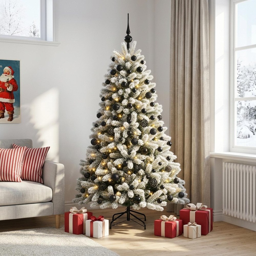 vidaXL Konstgjord julgran med kulor 180 cm 300 LED-lampor Varmvit