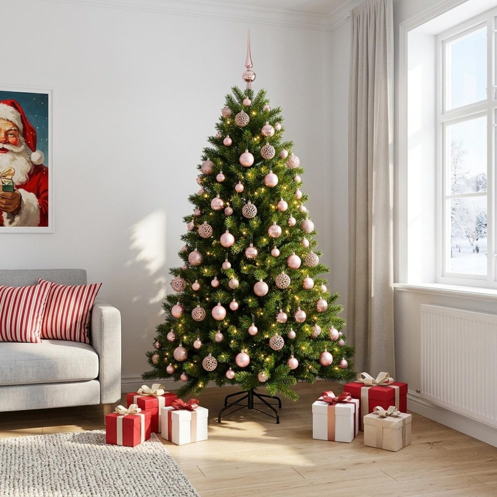 vidaXL Konstgjord julgran med kulor 180 cm 300 LED-lampor Varmvit