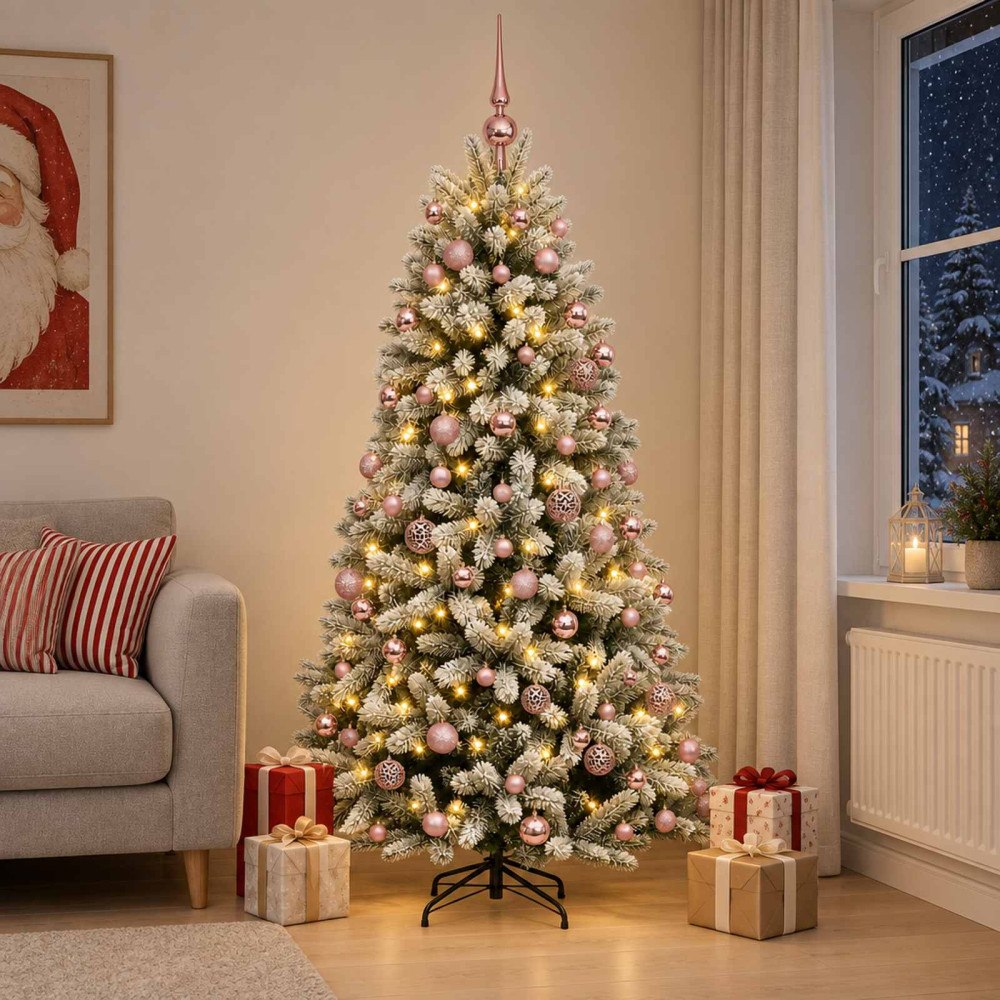 vidaXL Konstgjord julgran med kulor 180 cm 300 LED-lampor Varmvit