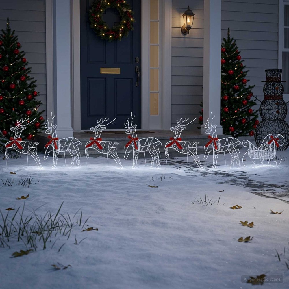 vidaXL Julren med släde 7 st 320 LED-lampor Kallvit