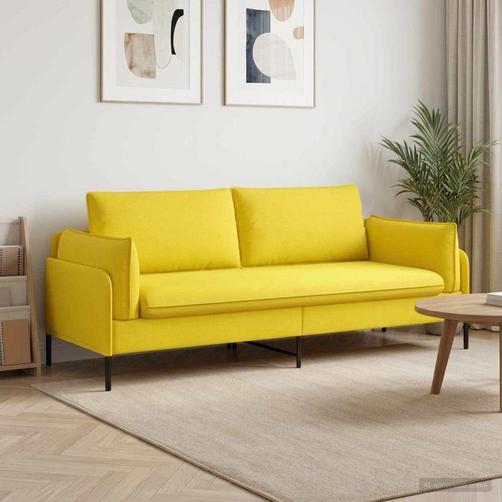 vidaXL 3-Sits soffa Ljusgul 222 x 81 x 89 cm Tyg