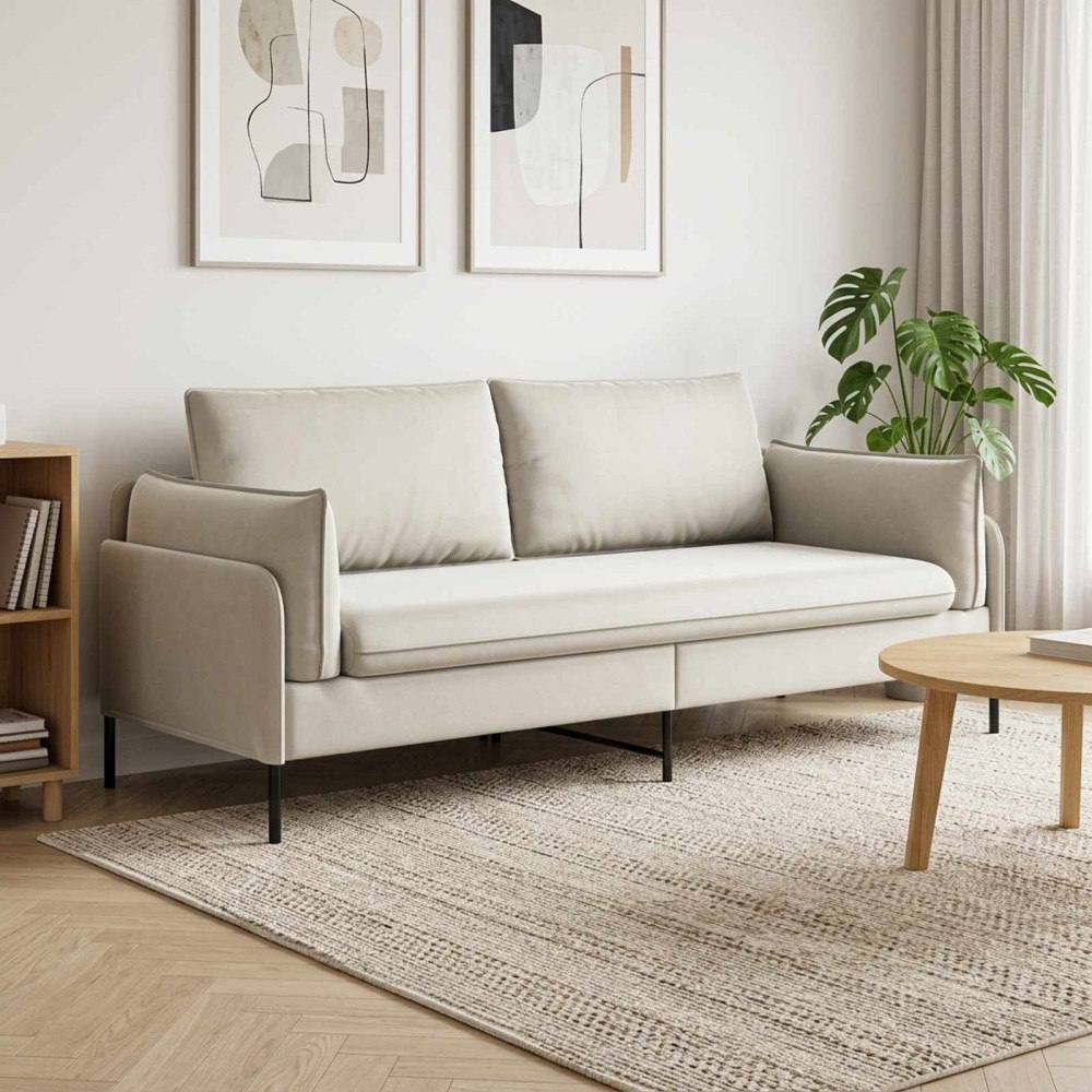 vidaXL 3-Sits soffa Gräddvit 222 x 81 x 89 cm Sammet